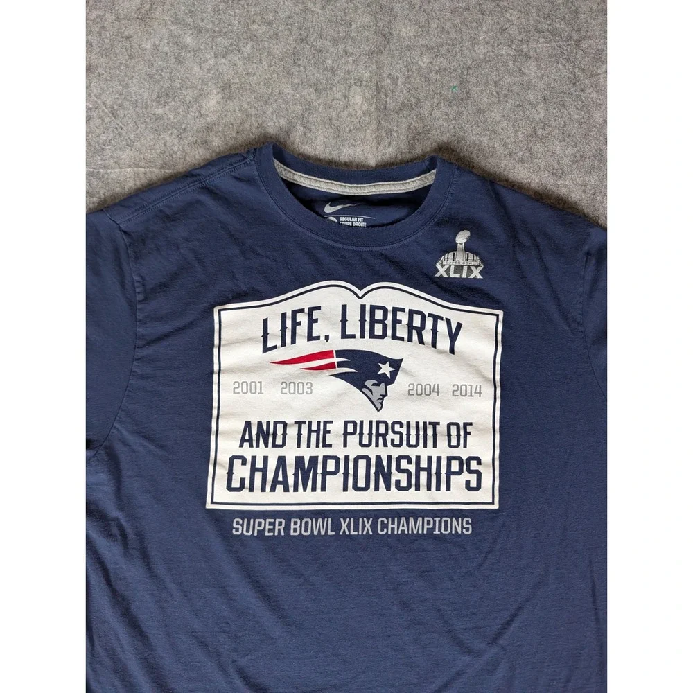 Nike New England Patriots Super Bowl XLIX Champions Long Sleeve Navy Blue Shirt‎